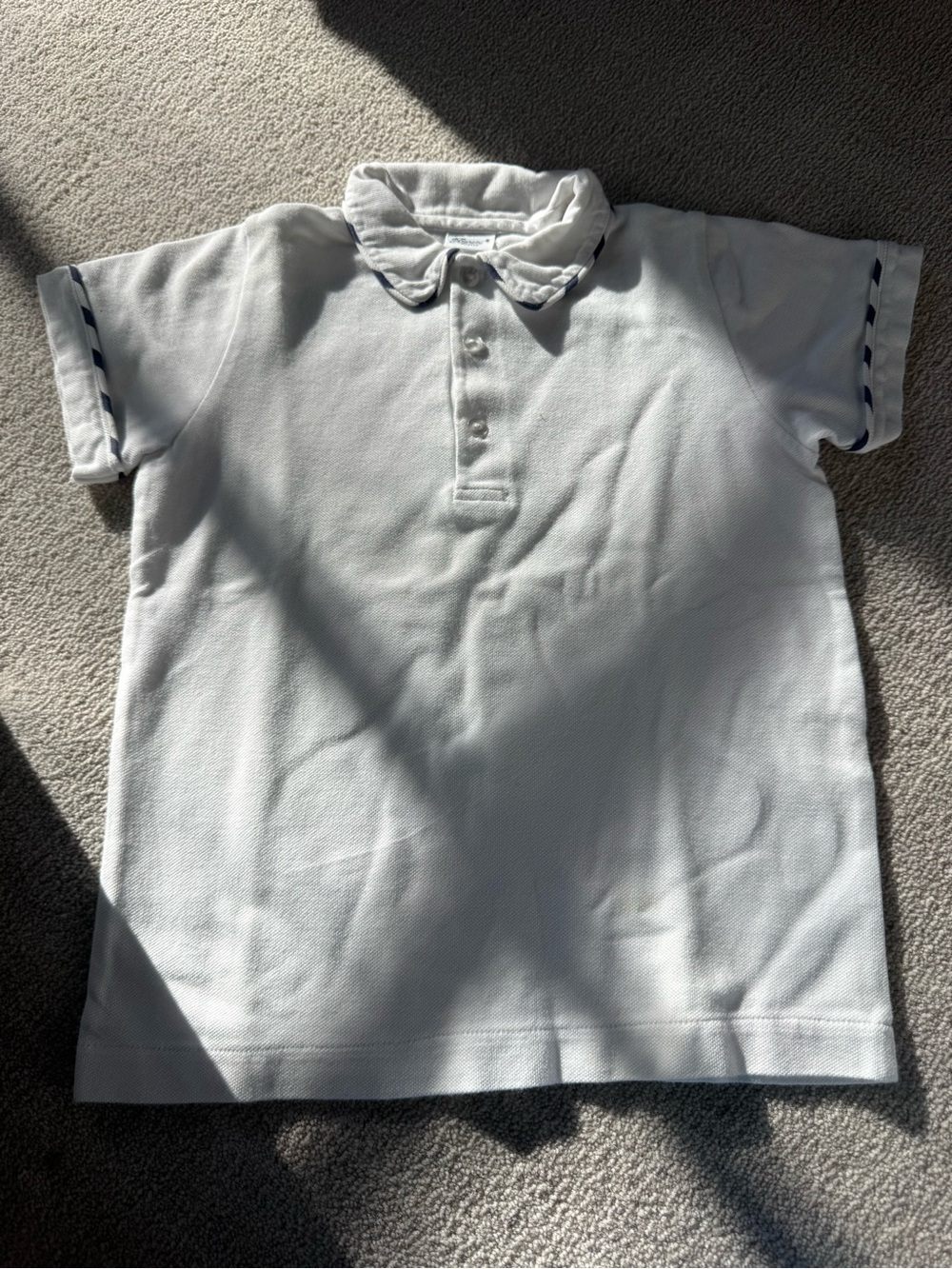 Kids White Short-Sleeve Polo with Navy Trim MADE IN FLORENCE, ITALY